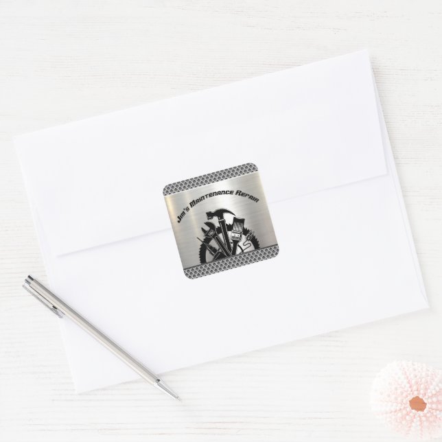 Handyman Steel Plate Maintenance Repair Service Square Sticker (Envelope)
