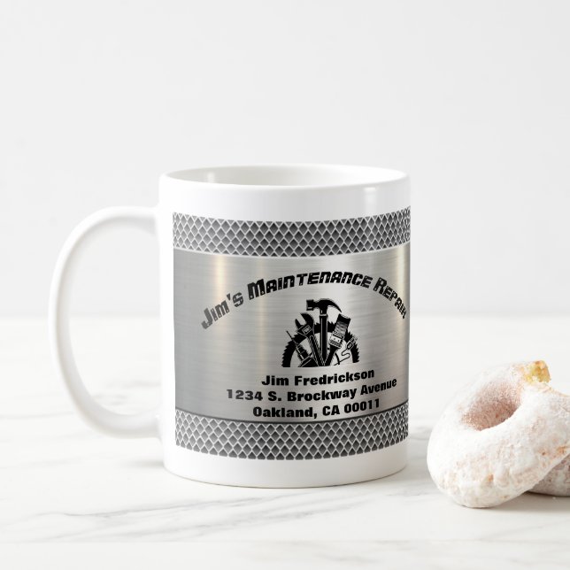 Handyman Steel Plate Maintenance Service Business Coffee Mug (With Donut)