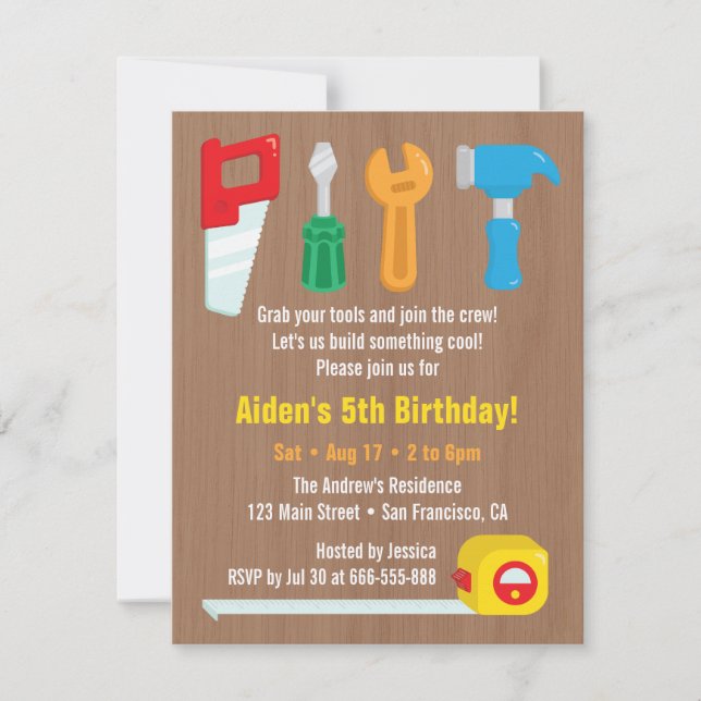 Handyman Tool Boys Invitations à la fête d'anniver (Devant)