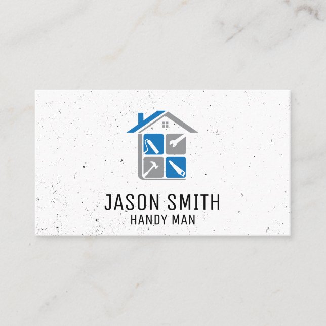 Handyman Tools and Home Icon Business Card (Front)