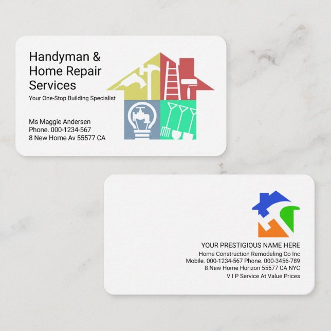 Handyman Tools Building Home Contractor Business Card (Front/Back)