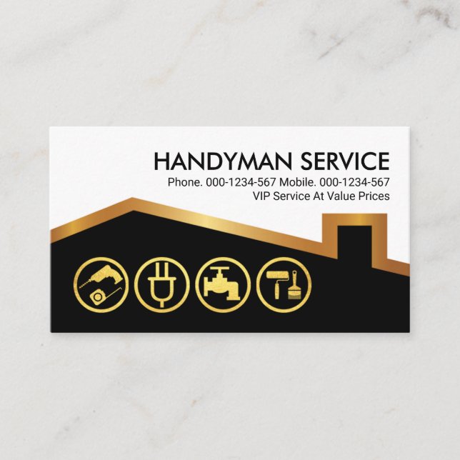Handyman Tools Gold Rooftop Building Business Card (Front)
