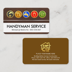 Handyman Tools Icon On Timber Wood Grain Business Card