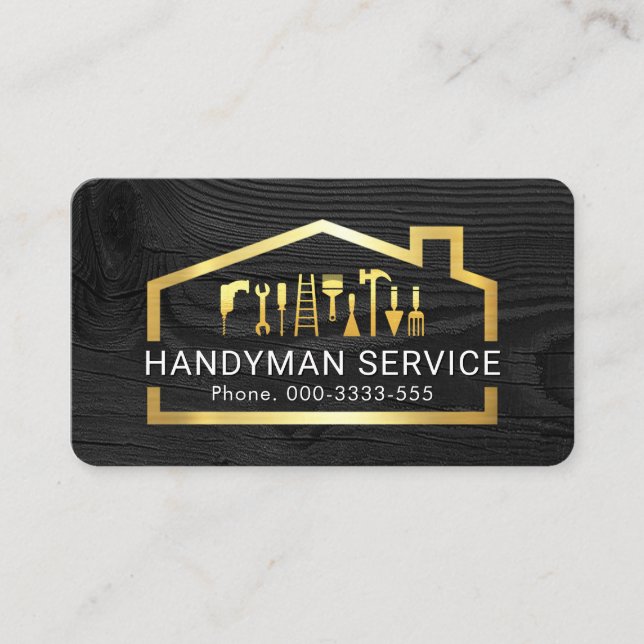 Handyman Tools In Gold Building Frame Business Card (Front)
