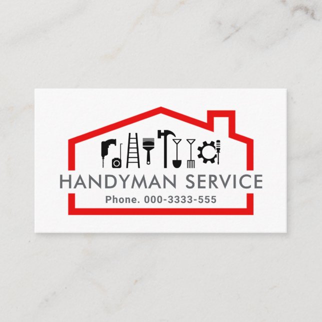Handyman Tools In Red Rooftop Building Frame Business Card (Front)