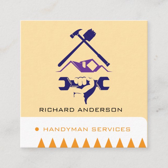 Handyman Tools Inspired Modern Square Custom Business Card (Front)