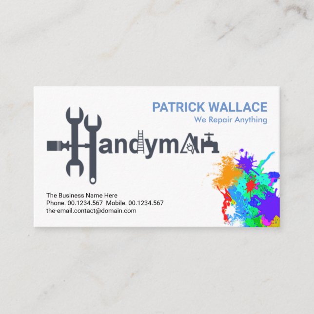 Handyman Tools Motif Paint Splatter Painter Business Card (Front)