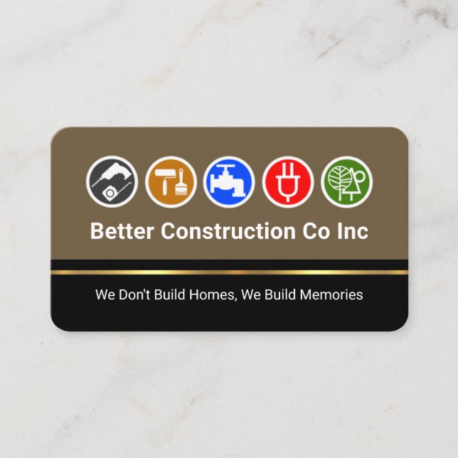 Handyman Tools On Brown Gold Line Layers Business Card (Front)