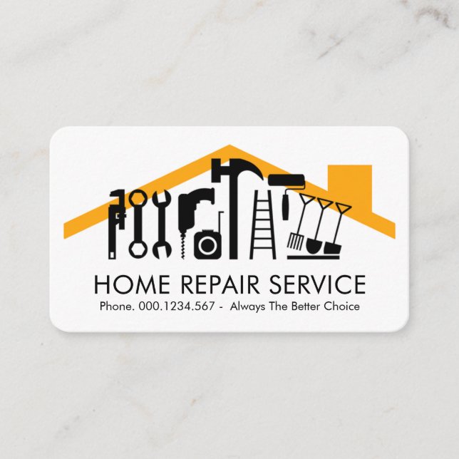 Handyman Tools On Building Rooftop Business Card (Front)
