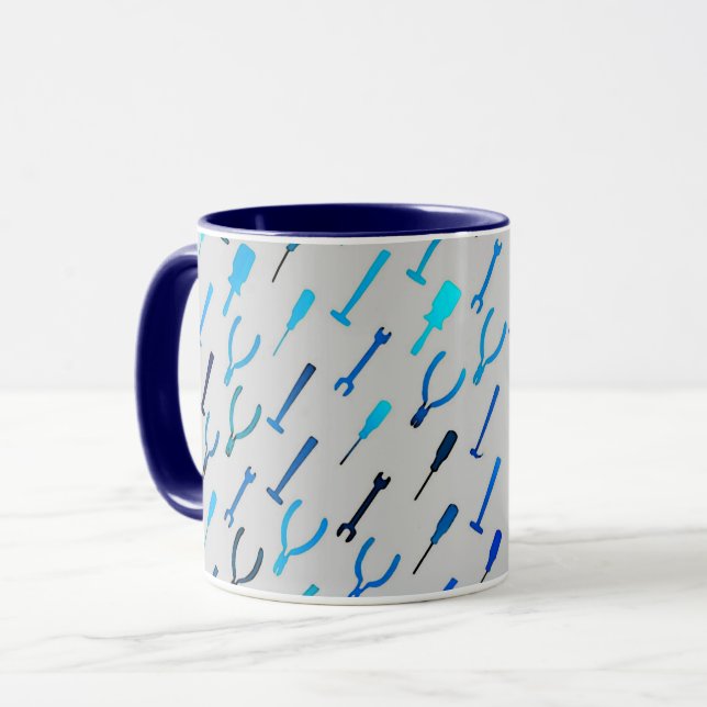 Handyman tools, on silver grey mug (Front Left)