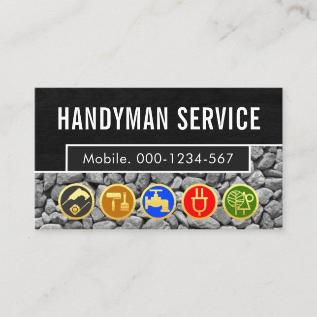 Handyman Tools On Stone Layer Business Card (Front)
