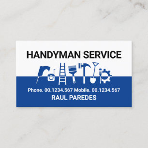 Handyman Tools On White Blue Layers Business Card