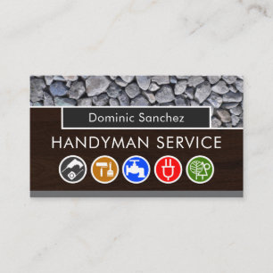 Handyman Tools On Wood Stone Wall Business Card