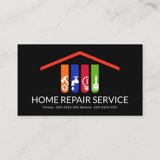 Handyman Tools Rooftop Building  Business Card (Front)