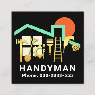Handyman Tools Rooftop Rising Sun Square Business Card