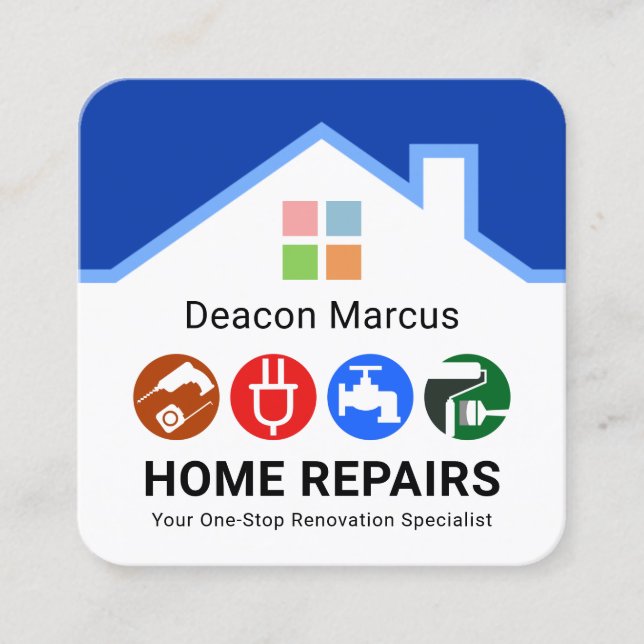 Handyman Tools Window Rooftop Frame Square Business Card (Front)