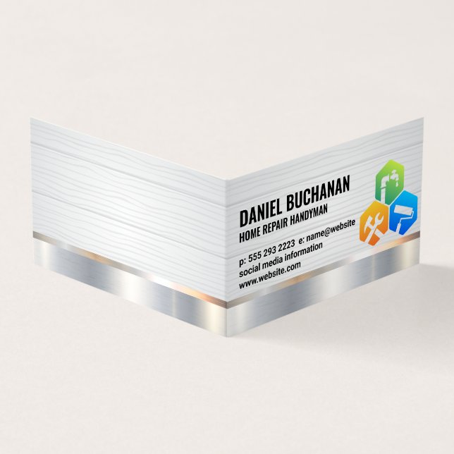 Handyman | Wood Metallic | House Services Business Card (Outside)