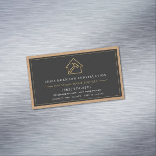 Handyman Wood QR Code Construction Black Gold Magnetic Business Card