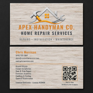 Handyman Wood QR Code Professional Business Card