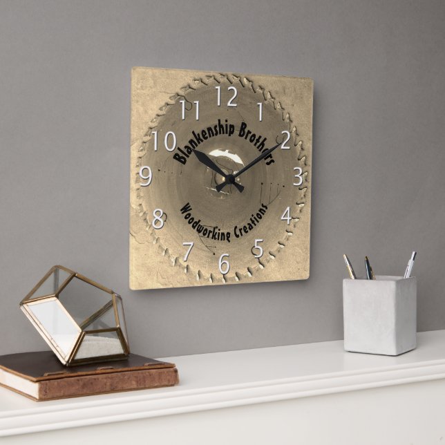 Handyman Woodworking Red Saw Blade Custom Name Squ Square Wall Clock (Office)
