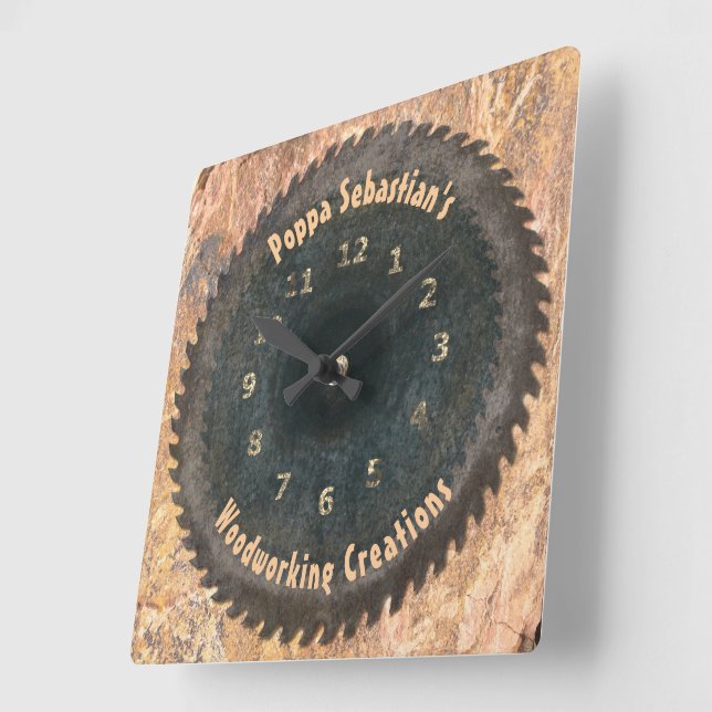 Handyman Woodworking Rustic Saw Blade Template Square Wall Clock (Angle)