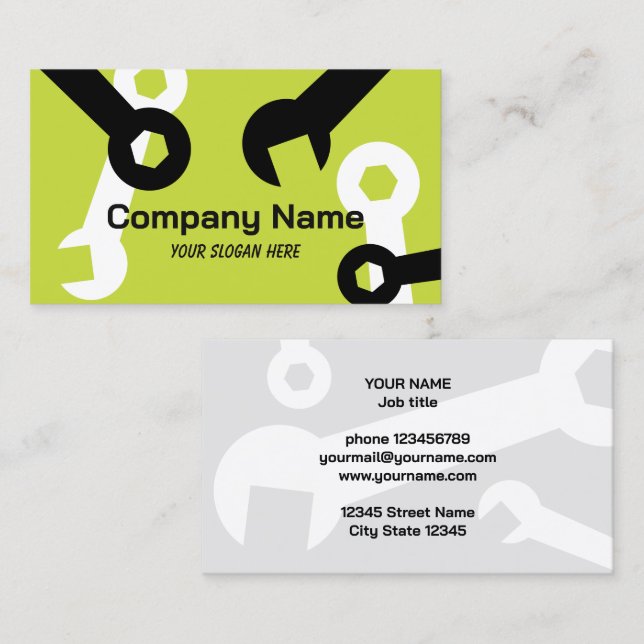 Handyman wrench tool logo business card template (Front/Back)