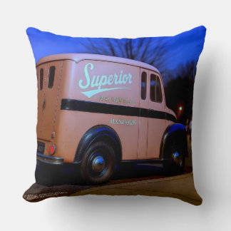 HANFORD AT DUSK. SUPERIOR DAIRY DELIVERY TRUCK. THROW PILLOW