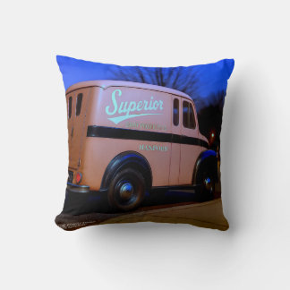 HANFORD AT DUSK. SUPERIOR DAIRY DELIVERY TRUCK. THROW PILLOW