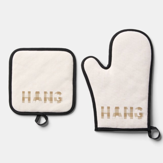 Hang Hmong Last Name Beige Plaid Oven Mitt & Pot Holder Set (Front)