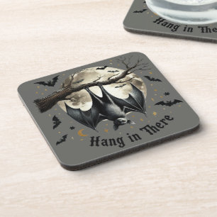 Hang in There Funny Vintage Bat Halloween Coaster
