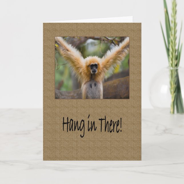 Hang in There Gibbon Monkey with Arms Spread Card (Front)
