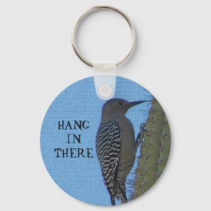 Hang in There Gila Woodpecker Cactus Plant Keychain