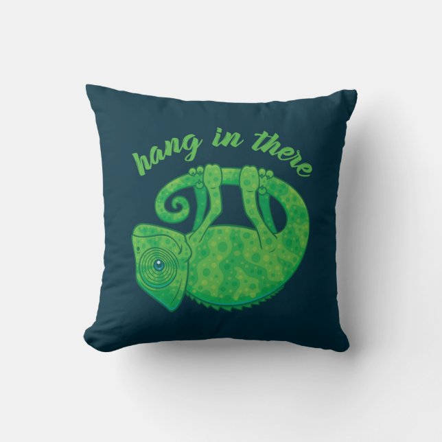 Hang In There Magical Chameleon Throw Pillow (Front)