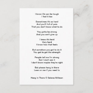 "Hang In There" Poem Enclosure Card