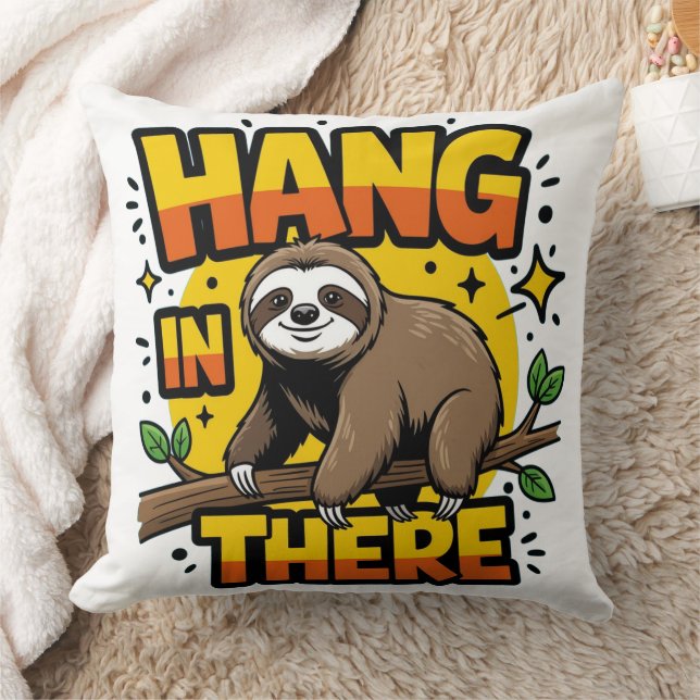 Hang In There Sloth Throw Pillow (Blanket)