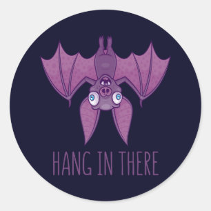 Hang In There Wacky Vampire Bat Classic Round Sticker
