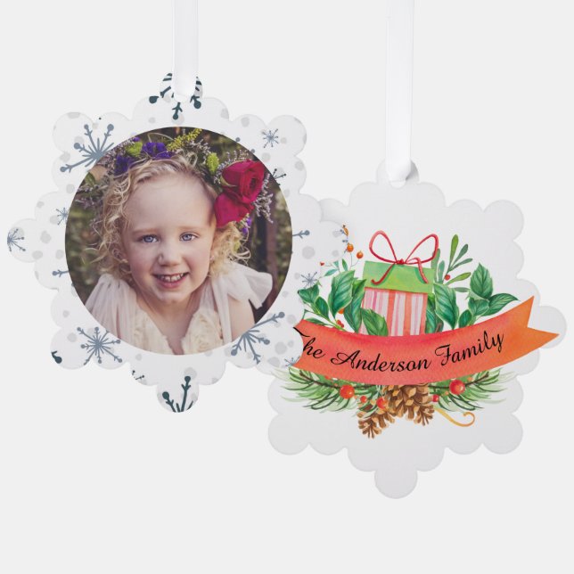 Hang It On The Tree Photo & Custom Greeting Ornament Card (Front/Back)