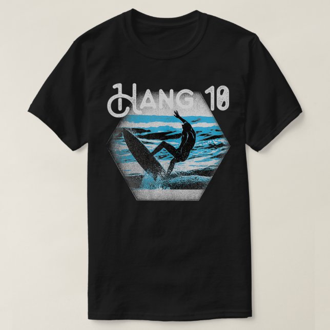 Hang Loose Big Wave Surfer Ink Stamp Distressed  T-Shirt (Design Front)
