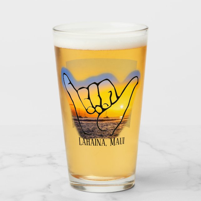 Hang Loose in Lahaina, Maui, Beer Glass (Front Filled)