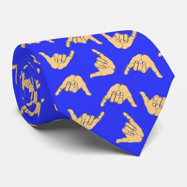Hang Loose Shaka Hawaiian themed tie in dark blue (Rolled)