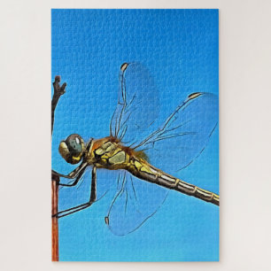 Hang On Artistic Dragonfly Against Cerulean Blue Jigsaw Puzzle