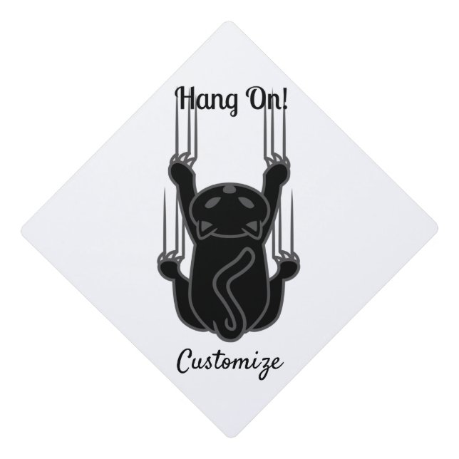 Hang On Black Cat Thunder_Cove Graduation Cap Topper (Front)