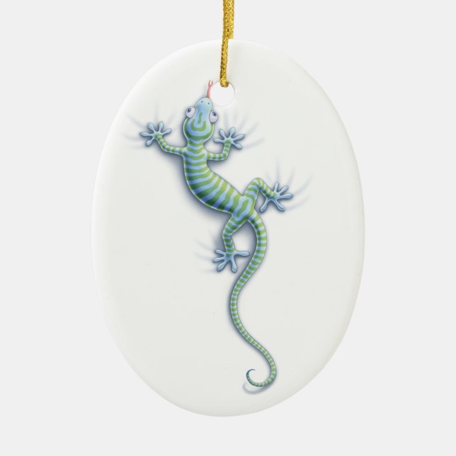 Hang On Gecko Ceramic Ornament (Front)