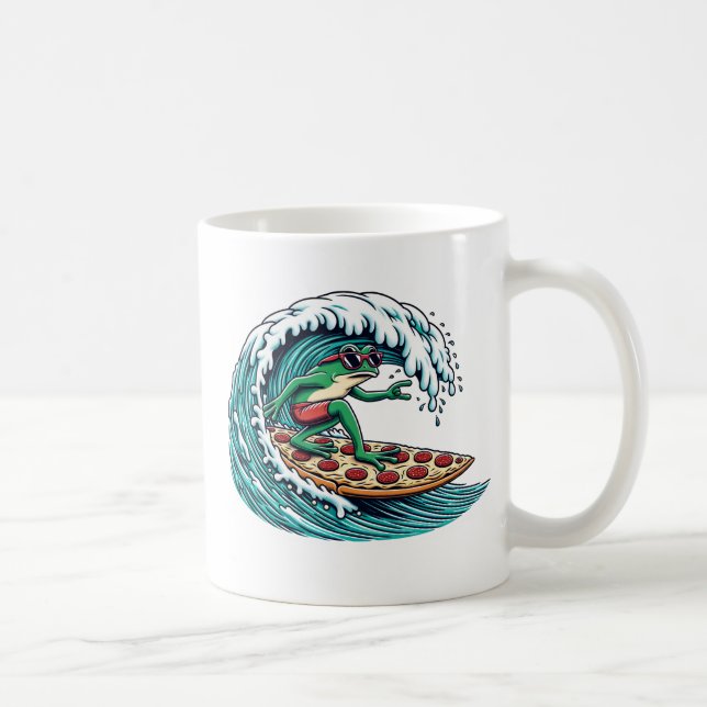 Hang Six! Surf's Up with Frog on Pizza Board Coffee Mug (Right)