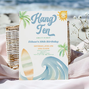 Hang Ten Beach Surf 10th Birthday Party Invitation
