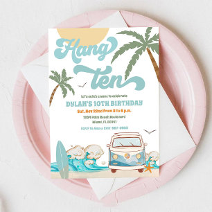 Hang Ten Surf Beach Summer Van 10th Birthday Invitation