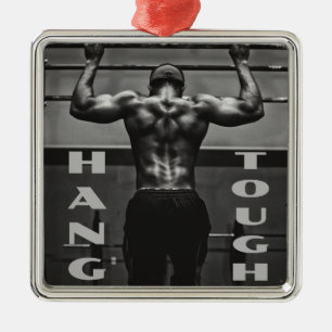 Hang Tough Muscle Man Workout Gym Metal Ornament