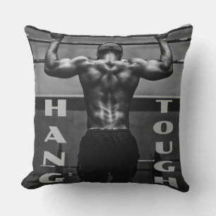 Hang Tough Muscle Man Workout Gym Throw Pillow