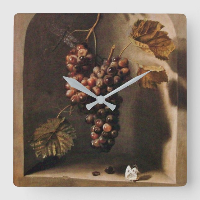 HANGED GRAPES WALL NICHE Antique Brown Rustic Square Wall Clock (Front)