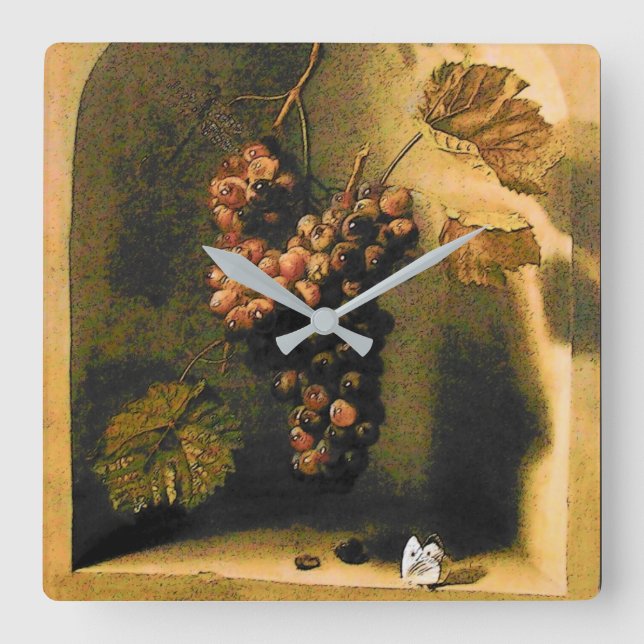 HANGED GRAPES WALL NICHE ,BUTTERFLY Brown Rustic Square Wall Clock (Front)